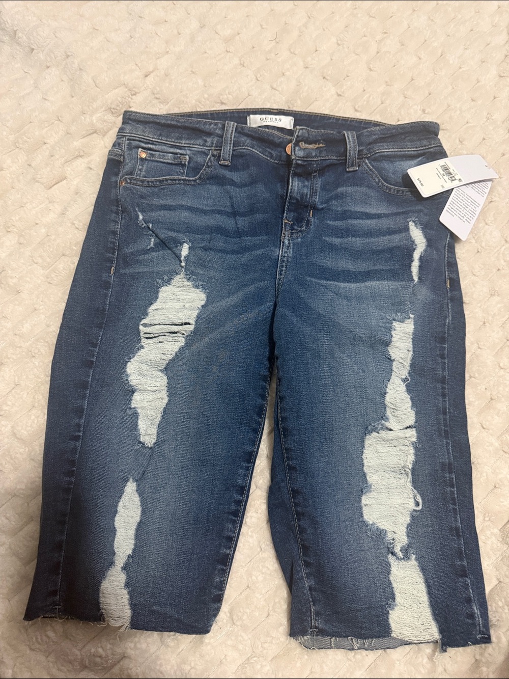 Guess Distressed Dark Blue Cropped Jeans